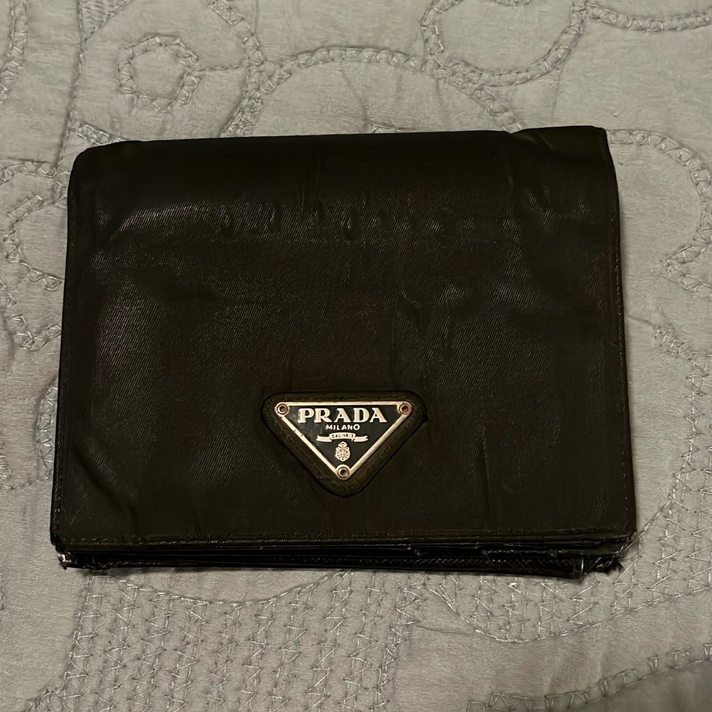 Prada Black Bifold Nylon, Leather Snap Wallet